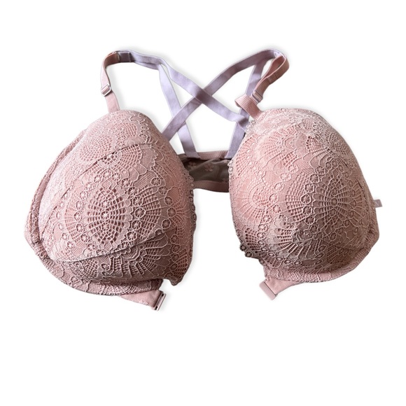 Victoria’s Secret Light Pink Lace Padded Push Up Front Closure Bra, Size 36DDD - Picture 2 of 7